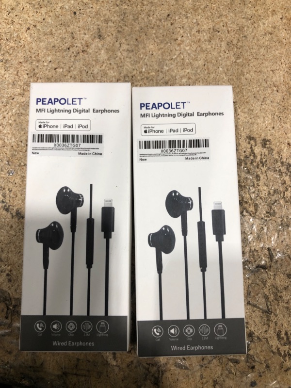 Photo 2 of PEAPOLET MFI LIGHTNING DIGITAL EARPHONES (IPHONE,IPAD,IPOD)SET OF 2 PACKS 