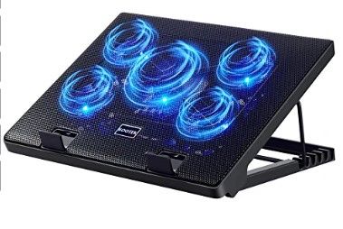 Photo 1 of Kootek Laptop Cooling Pad 12"-17" Cooler Pad Chill Mat 5 Quiet Fans LED Lights and 2 USB 2.0 Ports Adjustable Mounts Laptop Stand Height Angle, Blue
