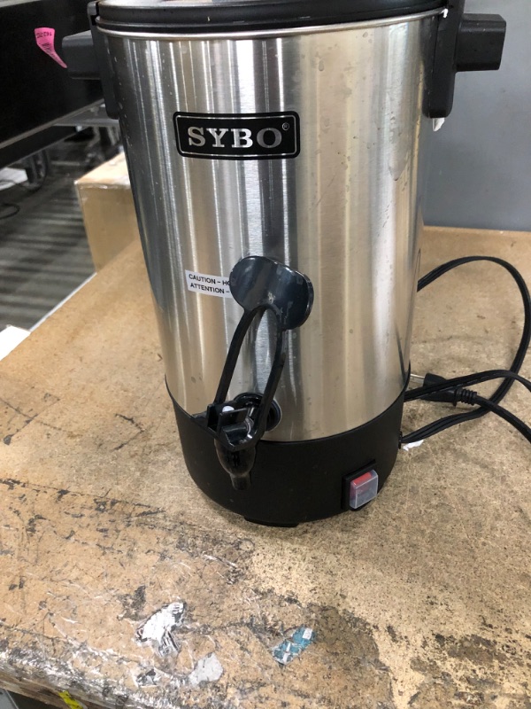 Photo 4 of SYBO 2022 Upgrade Commercial Grade Stainless Steel Percolate Coffee Maker Hot Water Urn for Catering, 30-Cup, 3.5L, Metallic
