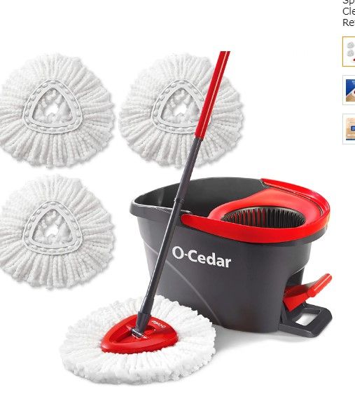 Photo 1 of O-Cedar Easywring Microfiber Spin Mop & Bucket Floor Cleaning System with 3 Extra Refills
