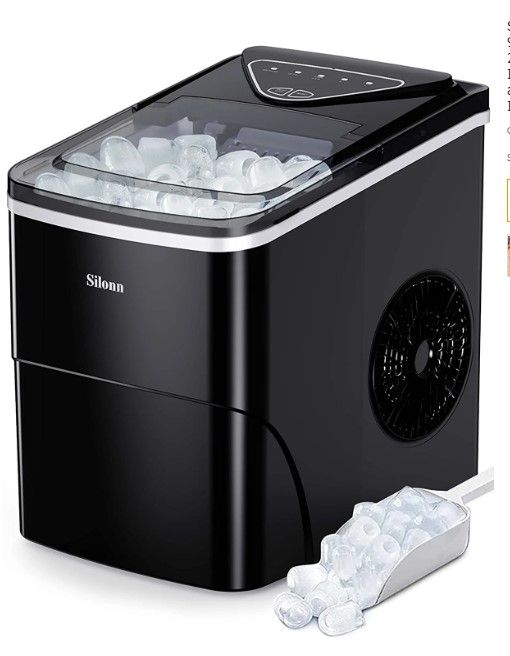 Photo 1 of Silonn Ice Makers Countertop, 9 Cubes Ready in 6 Mins, 26lbs in 24Hrs, Self-Cleaning Ice Machine with Ice Scoop and Basket, 2 Sizes of Bullet Ice for Home Kitchen Office Bar Party
