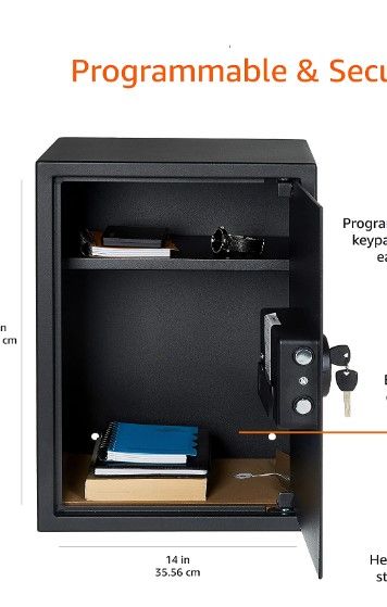 Photo 1 of Amazon Basics Steel Home Security Safe with Programmable Keypad - Secure Documents, Jewelry, Valuables - 1.8 Cubic Feet, 13.8 x 13 x 19.7 Inches, Black SAFE DOES NOT OPEN
