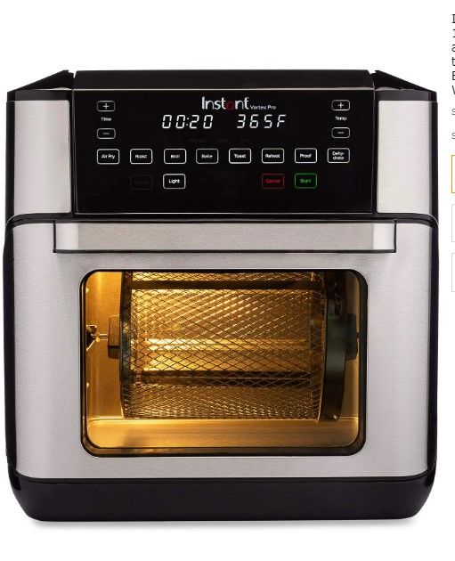 Photo 1 of Instant Vortex Pro Air Fryer, 10 Quart, 9-in-1 Rotisserie and Convection Oven, From the Makers of Instant Pot with EvenCrisp Technology, App With Over 100 Recipes, 1500W, Stainless Steel
