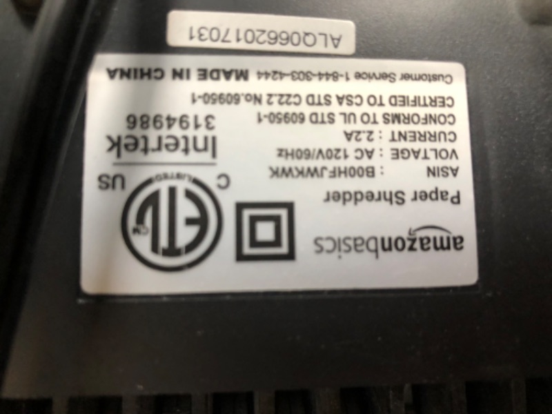 Photo 3 of Amazon Basics 6-Sheet Cross-Cut Paper and Credit Card Home Office Shredder 6 Sheet Shredder
DOES NOT WORK, NEEDS REPAIR