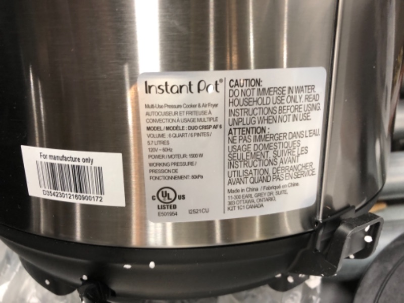 Photo 1 of Instant Pot Duo Crisp 11-in-1 Air Fryer and Electric Pressure Cooker Combo with Multicooker Lids that Air Fries, Steams, Slow Cooks, Sautés, Dehydrates, & More, Free App With Over 800 Recipes, 8 Quart