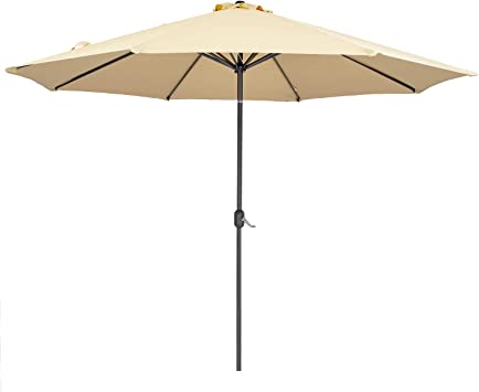 Photo 1 of Patio Watcher 10-Ft Patio Umbrella Outdoor Umbrella with Push Button Tilt and Crank, 8 Steel Ribs, Beige 