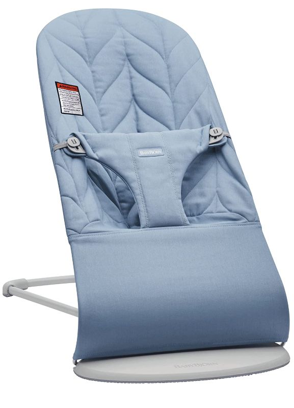 Photo 1 of BabyBjörn Bouncer Bliss, Light Gray Frame, Cotton, Petal Quilt, Blue
