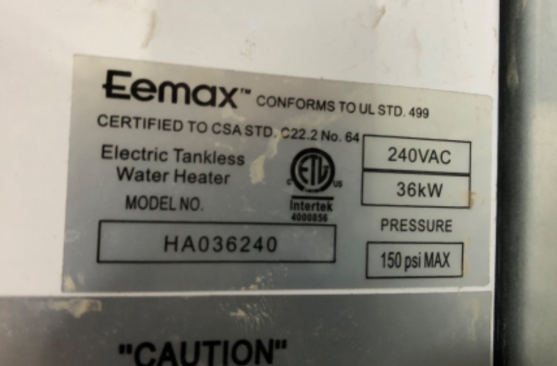 Photo 2 of (Used) Eemax HA036240 240V 36 kW Electric Tankless Water Heater
