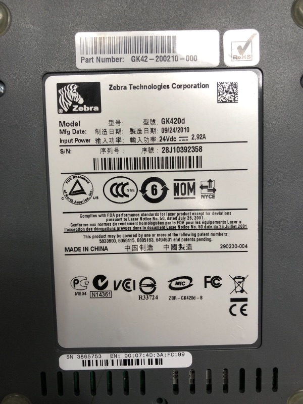 Photo 4 of Zebra GK420T Thermal Transfer Desktop Monochrome Barcode Label Printer, Gray - USB, Serial and Ethernet Connectivity, 203 dpi, 4.25" Max Print Width, JTTANDS
