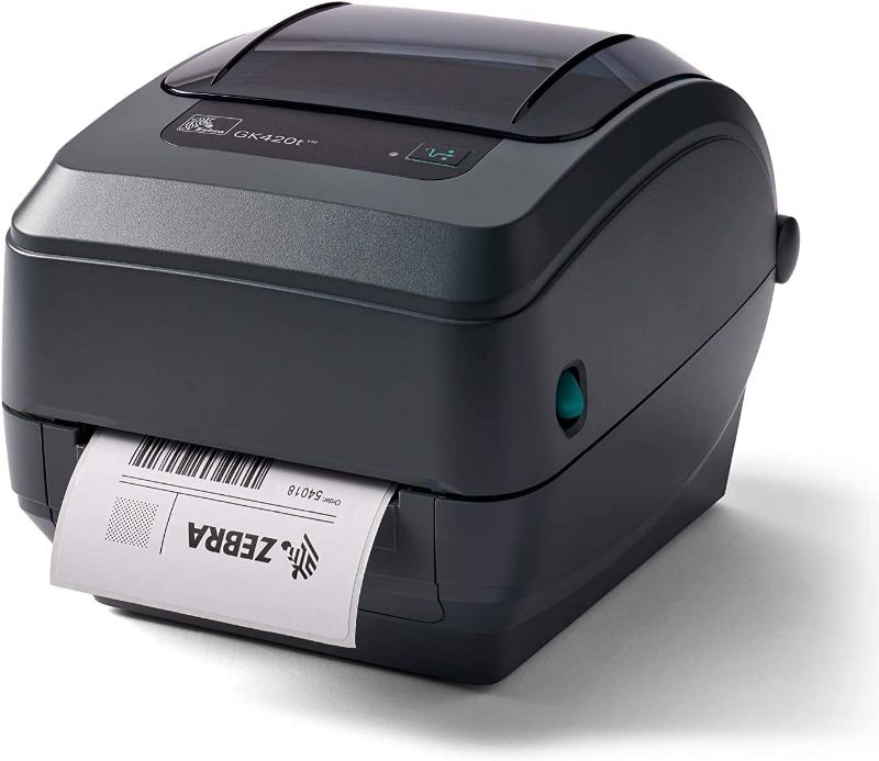 Photo 1 of Zebra GK420T Thermal Transfer Desktop Monochrome Barcode Label Printer, Gray - USB, Serial and Ethernet Connectivity, 203 dpi, 4.25" Max Print Width, JTTANDS
