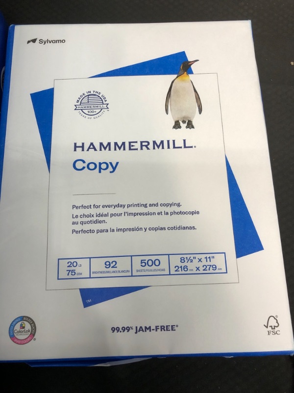 Photo 1 of Hammermill Printer Paper, 20 Lb Copy Paper, 8.5 x 11 - 8 Ream (4,000 Sheets) - 92 Bright, Made in the USA
