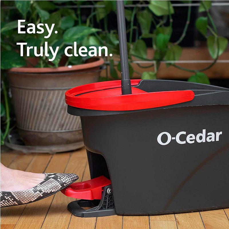 Photo 2 of ***SEE NOTE*** O-Cedar EasyWring Microfiber Spin Mop & Bucket Floor Cleaning System + 2 Extra Refills, Red/Gray
