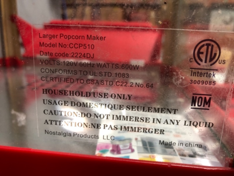 Photo 1 of Nostalgia Concession CCP510 Vintage Professional Popcorn Cart-New 8-Ounce Kettle-53 Inches Tall-Red & Benchmark 42030 Aluminum Speed Scoop
