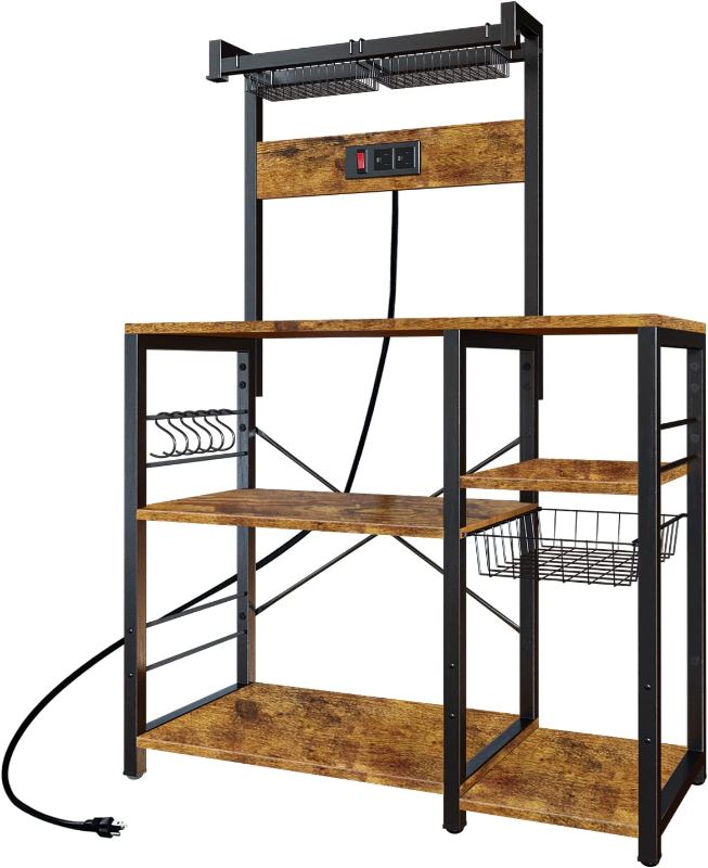 Photo 1 of Bakers Rack with Power Outlet, LIDTOP 5-Tier Microwave Stand with Storage, Coffee Bar Table Coffee Station, Kitchen Storage Rack Shelves for Spices, Pots and Pans with Basket 6 S-Shaped Hooks
