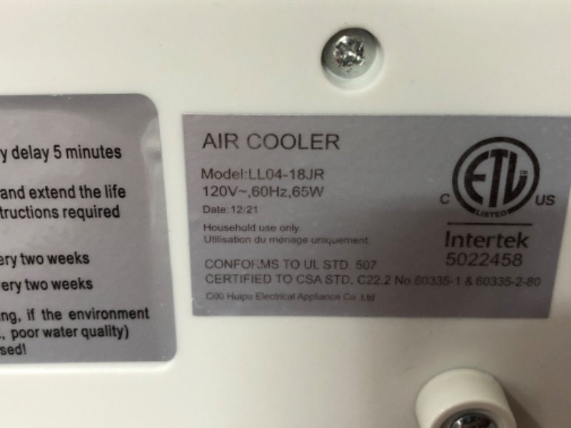Photo 1 of AGILLY 3-in-1 Evaporative Air Cooler, 3 Wind Speeds, 60°Oscillation Swamp Cooler, 12H Timer, Remote Control & LED Screen, Portable Air Conditioner Fan for Small Room Home & Office, White
