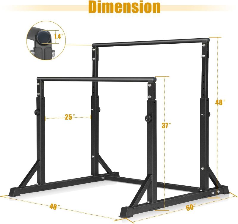 Photo 4 of (READ FULL POST) Adjustable Parallel Bars for Tricep Dips Pull-Ups L-Sits Calisthenics Exercises Strength Training for Home Gym Outdoor (Black)