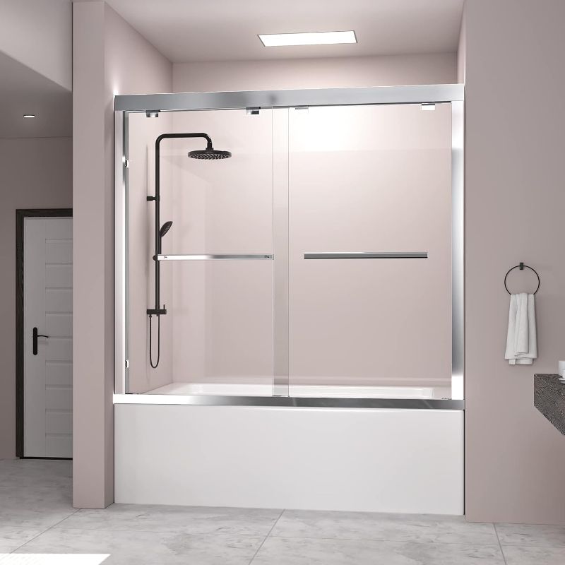 Photo 1 of **USED GLASS ONLY**DELAVIN 56-59 in. W x 59 in. H Semi-Frameless Double Sliding Tub Shower Door
