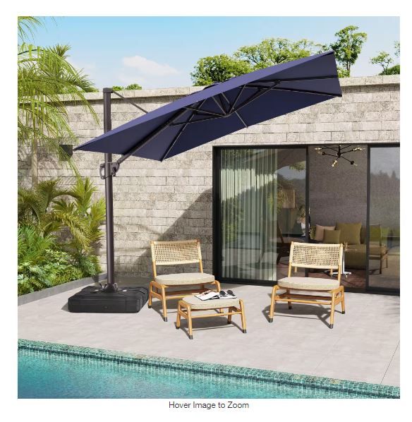 Photo 1 of 11 ft. x 9 ft. Rectangular Heavy-Duty 360-Degree Rotation Cantilever Patio Umbrella in Navy Blue
