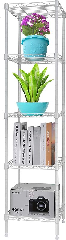 Photo 1 of 5 Tier Standing Shelving Metal Units, Adjustable Height Wire Shelf Display Rack for Laundry Bathroom Kitchen 11.8 W x 11.8 D x 50 H (5-Tier, White)