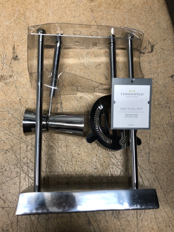 Photo 2 of 5pc Stainless Steel Bar Tool Set with Stand Silver - Threshold?