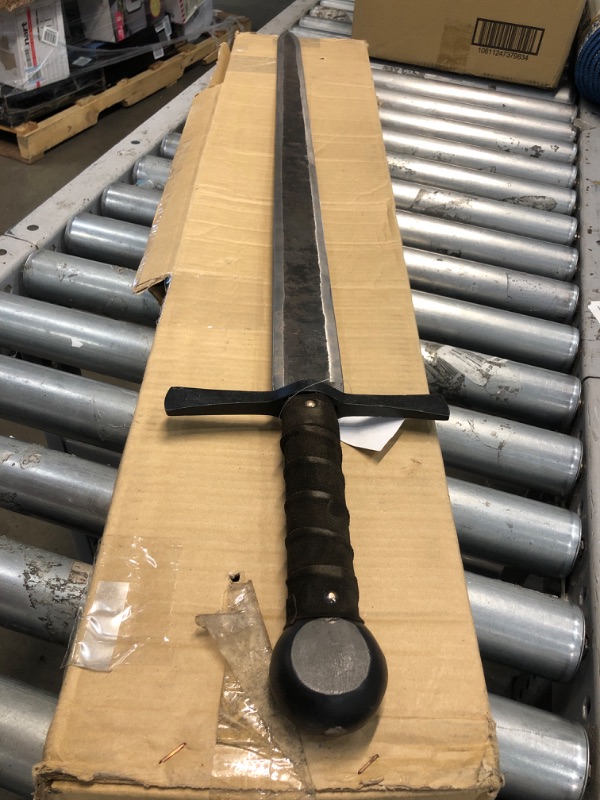 Photo 1 of SZCO Supplies 40.5” Hand Forged Carbon Steel Rustic Broad Sword with Leather Wrapped Handle, Black/Brown (901132)
