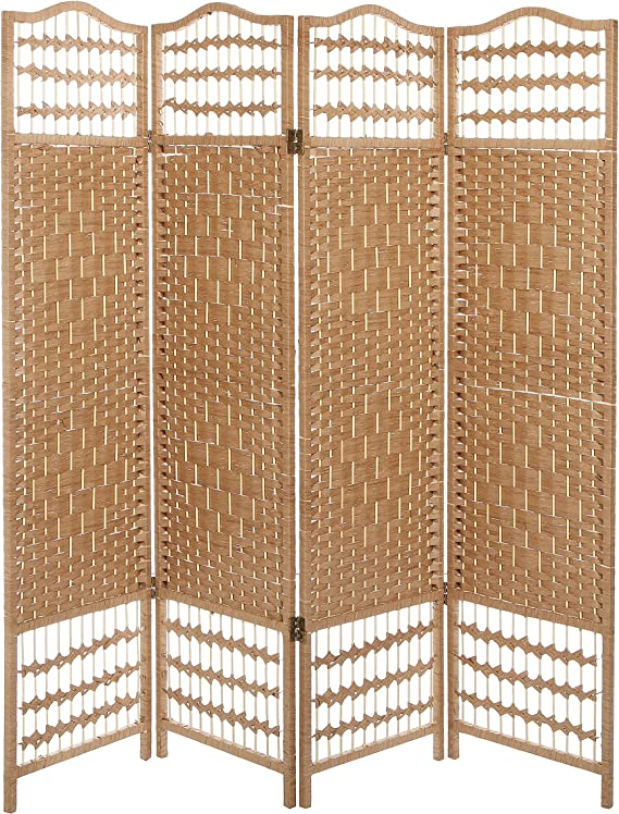 Photo 1 of 4 Panel Beige Wood Woven Design Decorative Partition Folding Screen / Privacy Room Divider - MyGift®
