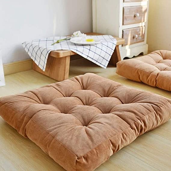Photo 1 of  Floor Pillow, Square Large Pillows Seating for Adults, Brown Tufted Corduroy Cushions for Outdoor Yoga Tatami Fireplace Living Room, Memory Foam Filing, Brown, Cushion 22 x 22 Inch