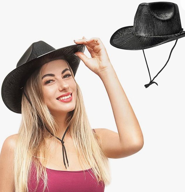 Photo 1 of Iridescent Cowgirl Hat with String (Removable) for Bachelorette or Space Cowboy Party - Shiny Holographic Hats for Women
