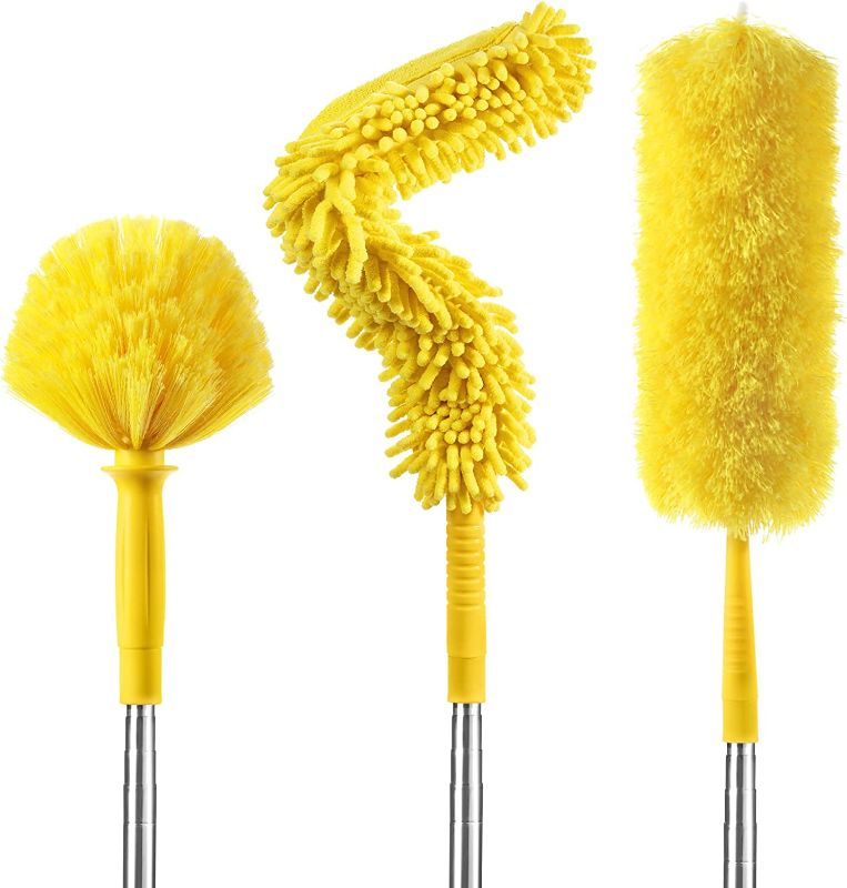 Photo 1 of 17 Foot High Reach Duster Kit with 2-9 Foot Extension Pole, Newliton 3-in-1 High Ceiling Chenille Duster, Microfiber Duster, Cobweb Duster, Indoor & Outdoor Extendable Bendable Duster Cleaning Set
