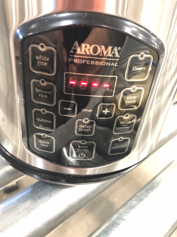Photo 1 of DENTED**Aroma Housewares ARC-5200SB 2O2O Model Rice & Grain Cooker, Sauté, Slow Cook, Steam, Stew, Oatmeal, Risotto, Soup, 20 Cup 10 Cup uncooked, Stainless Steel
