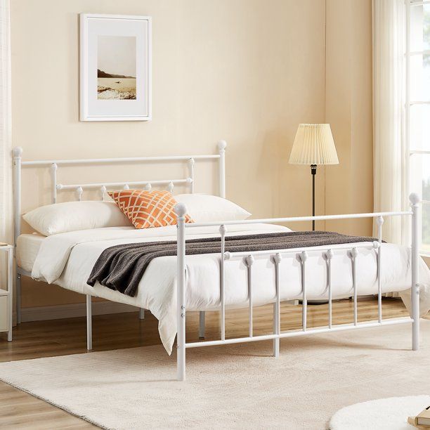 Photo 1 of ***PARTS ONLY*** VECELO Metal Platform Bed Frame with Victorian Headboard and Footboard, Full Size, White
