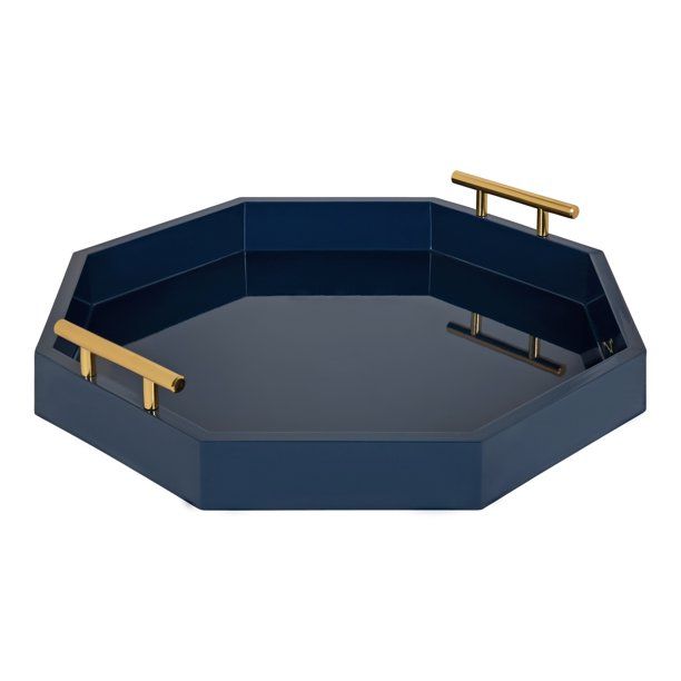 Photo 1 of Kate and Laurel Lipton Octagon Decorative Tray with Metal Handles, Navy Blue 18x18
