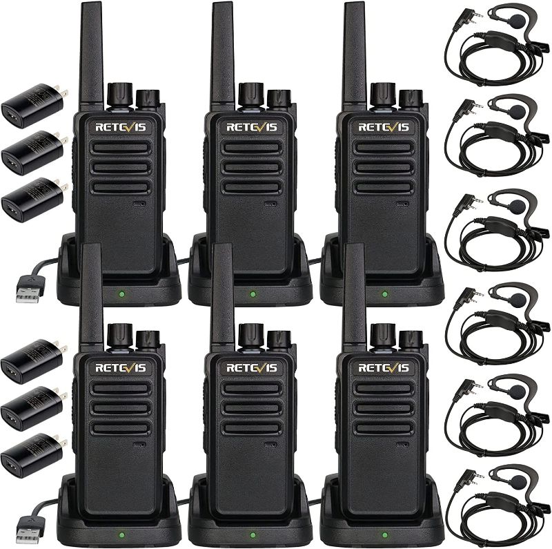 Photo 1 of Retevis RT68 Two Way Radios with Earpiece, Heavy Duty Walkie Talkies for Adults, Compact 2 Way Radio Long Range Rechargeable with USB Charging Base, for Restaurant Church Security School (6 Pack)
