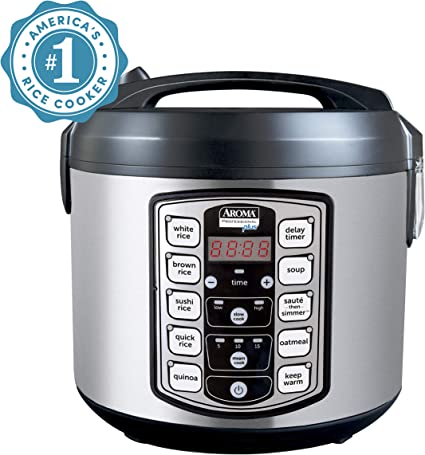 Photo 1 of Aroma Housewares ARC-5000SB Digital Rice, Food Steamer, Slow, Grain Cooker, Stainless Exterior/Nonstick Pot, 10-cup uncooked/20-cup cooked/4QT, Silver, Black
