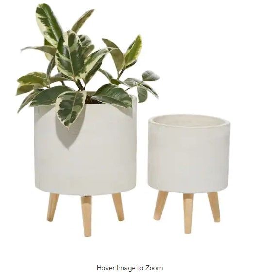 Photo 1 of 16 in. x 13 in. White Fiber Clay Contemporary Planter (Set of 2)
