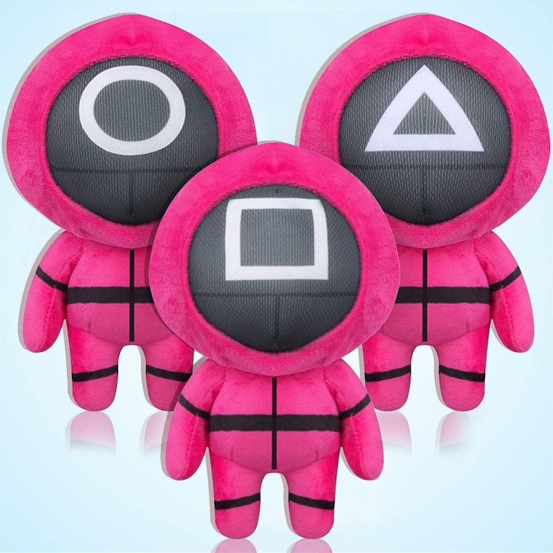 Photo 1 of COTTONCANDY 3 Pack Set Masked Man Squid Game Plush Toy - with Removeable Hoodie 7.8" Height Pink Stuffed Plushies Popular Survival Game Dolls | Set of 3
