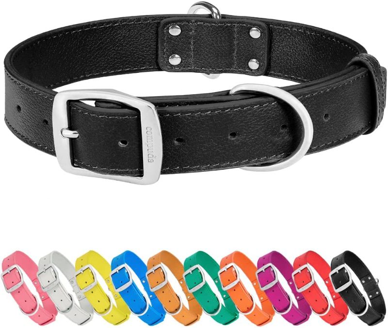 Photo 1 of Compuda Leather Dog Collar for SMALL Large Dogs, Soft Padded Double Buckle Full Genuine Leather Collar
