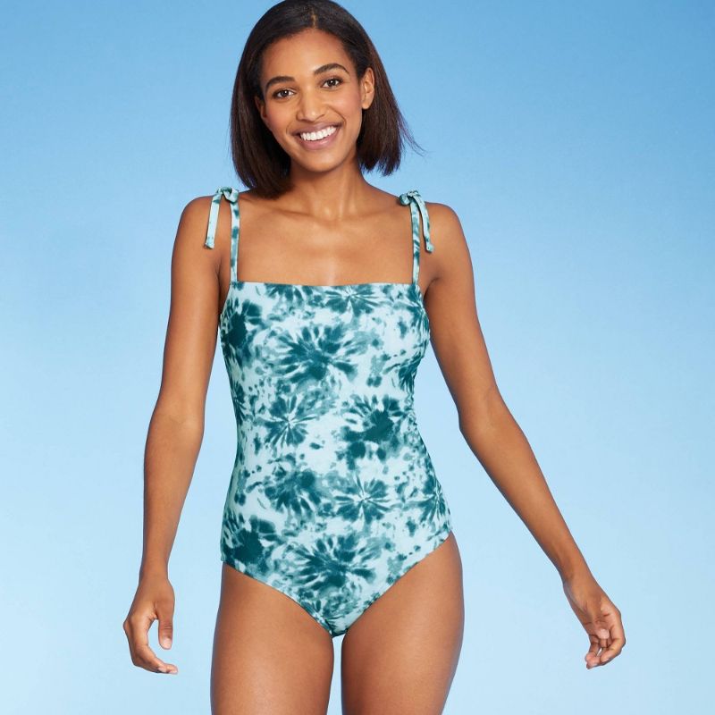 Photo 1 of SIZE LARGE ---Women's Shouder Tie Square Neck Medium Coverage One Piece Swimsuit - Kona So™ Tie-Dye
