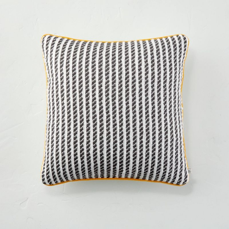 Photo 1 of  BUNDLE OF 2 18" X 18" Ticking Stripe Indoor/Outdoor Square Throw Pillow - Hearth & Hand™ with Magnolia & 18" X 18" Bold Stitch Stripe Indoor/Outdoor Throw Pillow Dark Gray - Hearth & Hand™ with Magnolia

