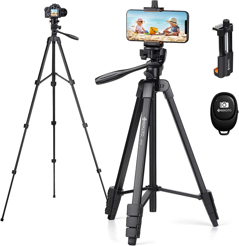 Photo 1 of  Phone Tripod,55 inches Aluminum Camera/Mobile Phone Tripod with Carrying Bag with a Maximum Load of 6.6 pounds,Portable Tripod for Photography and Video Recording