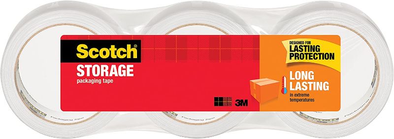 Photo 1 of 2 pack - Scotch Long Lasting Storage Packaging Tape, 1.88" x 38.2 yd, Designed for Storage and Packing, Stays Sealed in Weather Extremes, 3" Core, Clear, 3 Rolls (3650S-3)
