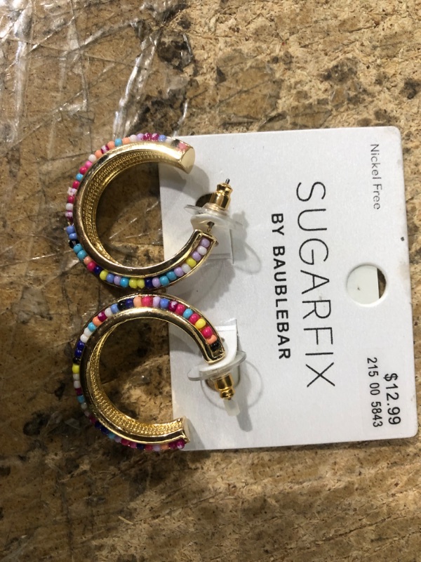 Photo 2 of SUGARFIX by BaubleBar Two-Tone Beaded Hoop Earrings
