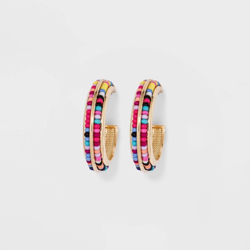 Photo 1 of SUGARFIX by BaubleBar Two-Tone Beaded Hoop Earrings
