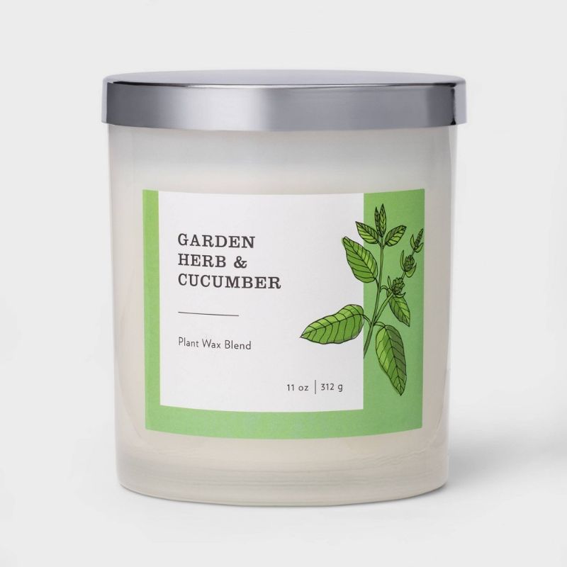 Photo 1 of 11oz Milky Glass Lidded Jar Candle Garden Herb & Cucumber - Threshold
