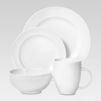 Photo 1 of 16pc Porcelain Beaded Rim Dinnerware Set White - Threshold™

