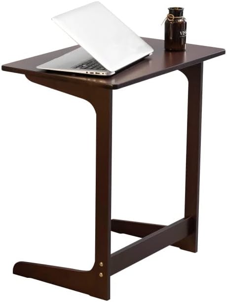 Photo 1 of Forevich Tv Tray Table Bamboo Wood Laptop End Side Table for Sofa Couch Bed C Shaped Brown
