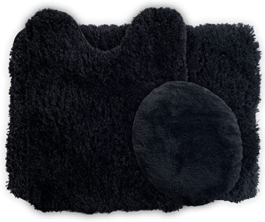 Photo 1 of 3 Sets of Bathroom Fluffy Non Slip Mat Rug Sets - Black *Attached Tape Might Be Damaged to Peel Off**
