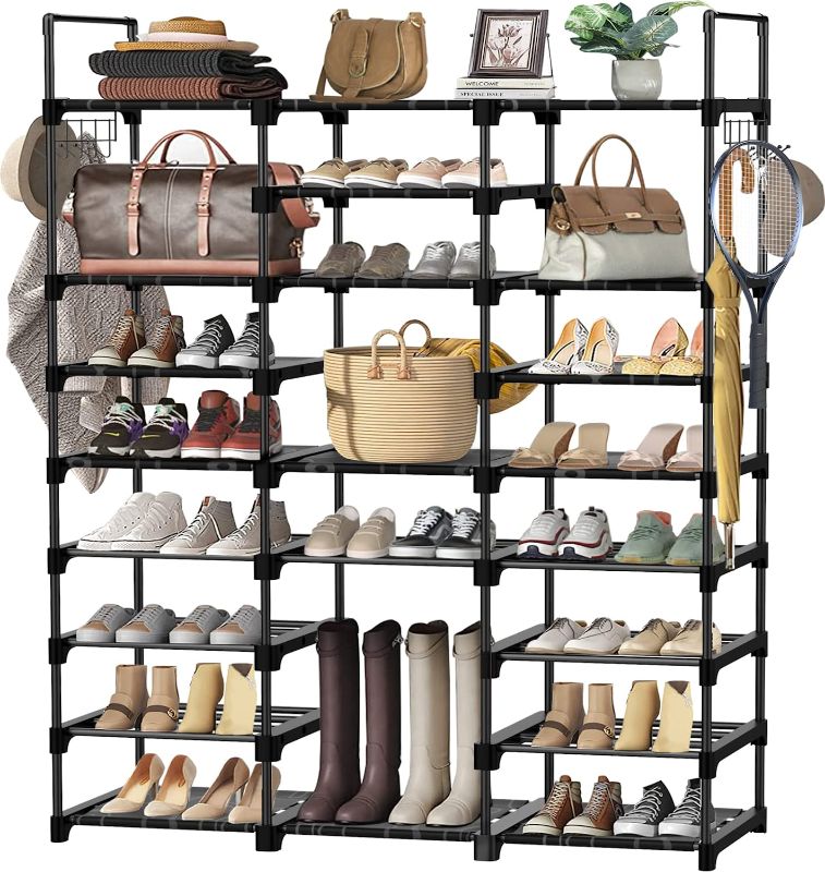 Photo 1 of AILIXI 9 Tiers Shoe Rack Shoe Organizer, Metal Shoe Rack for Entryway, Large 50-55 Pairs Shoe Storage with Hooks, Multifunctional Shoe Organizer for Closet for Bedroom Cloakroom Hallway Garage
