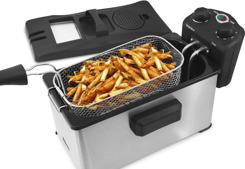 Photo 1 of **does not turn on**Elite Gourmet EDF-3500# Electric Immersion Deep Fryer. Removable Basket, Timer Control Adjustable Temperature, Lid with Viewing Window and Odor Free Filter
