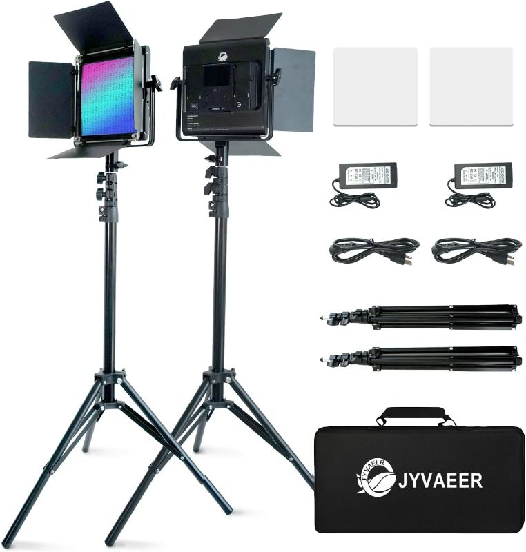 Photo 1 of RGB LED Video Light with Remote Control, JYVAEER 2 Pack Photography Lighting RGB-800 PRO Video Lights, 21 Light Effects, CRI 97+, 2500-8500K, Led Panel Light for YouTube, Streaming Photography
